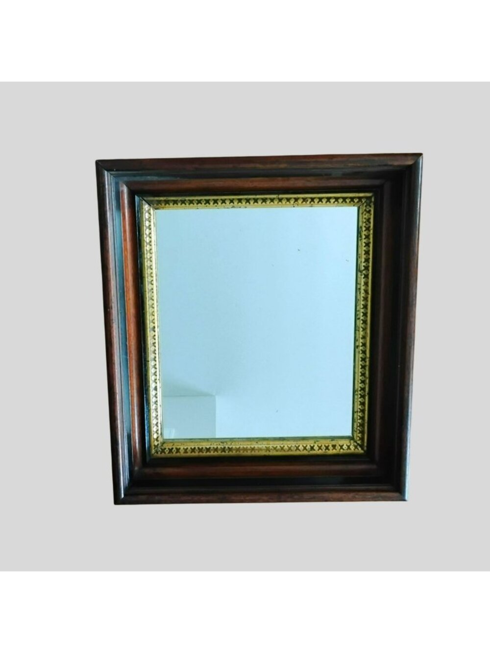 Antique Eastlake Victorian Mirror, Ornate Gold Gilt Walnut Wood Frame 16" x 14"